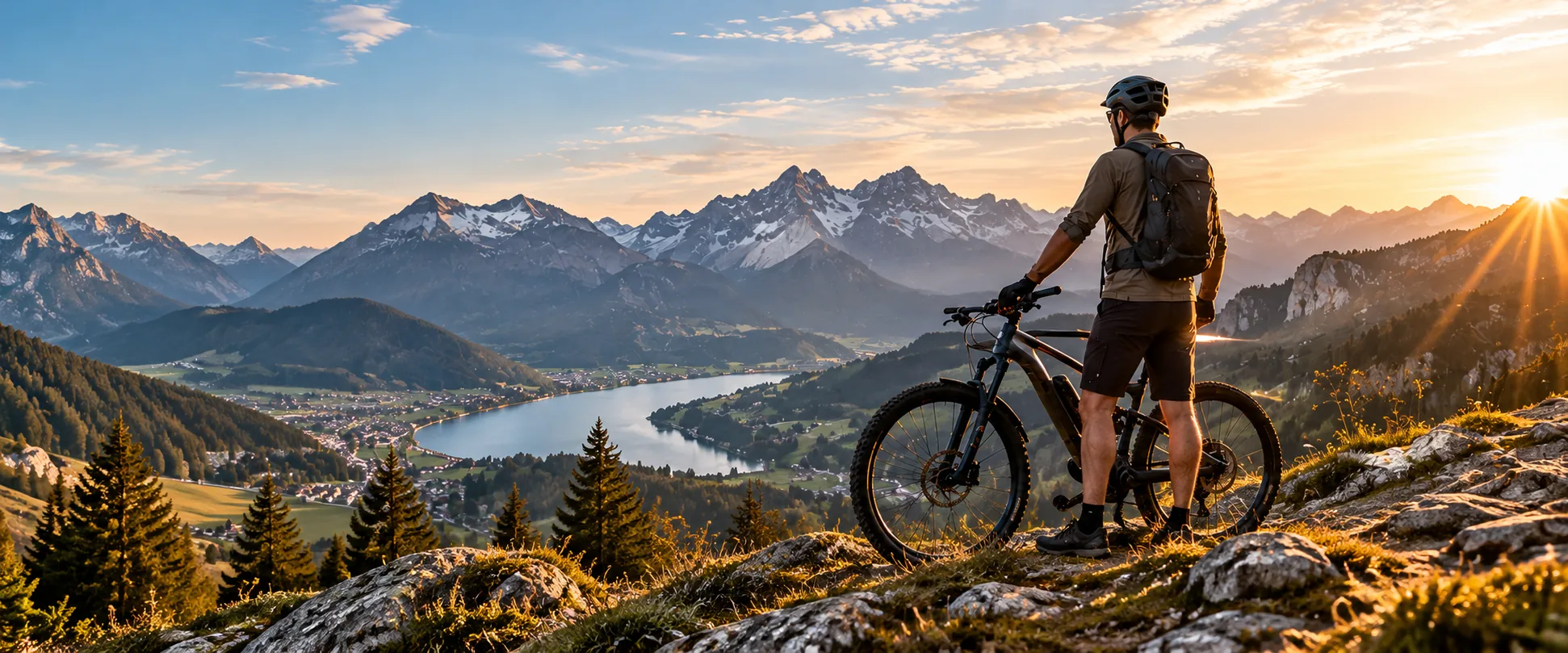 Mountain bike by a mountain lake in the Alps