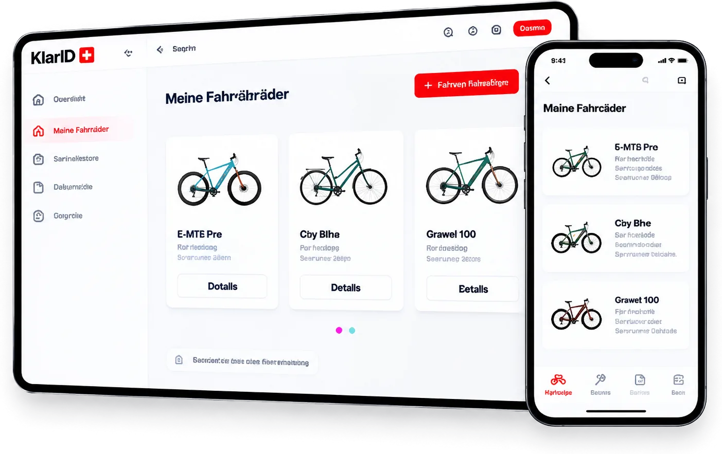 Klar-ID App «Meine Fahrräder» auf Tablet und Smartphone